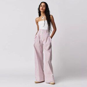 Shona Joy - Ribiero High-Waisted Trousers - Ivory / Roma Red